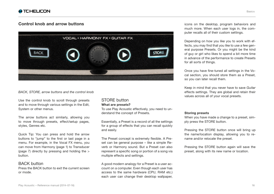 Control knob and arrow buttons | TC-Helicon Play Acoustic - Reference Manual User Manual | Page 18 / 75