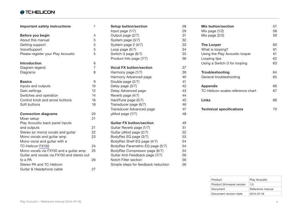 TC-Helicon Play Acoustic - Reference Manual User Manual | Page 2 / 75