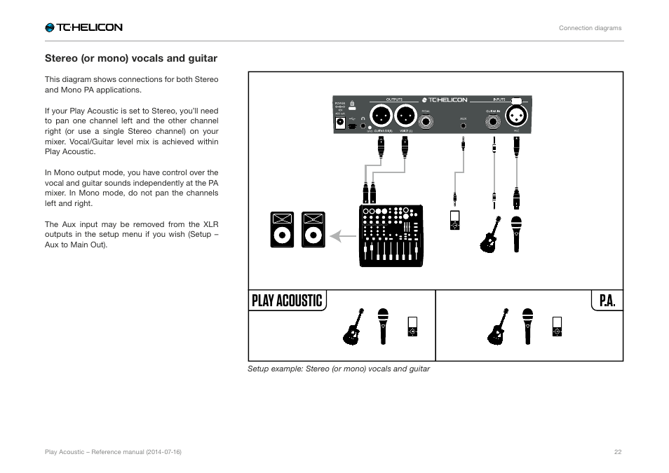 Stereo (or mono) vocals and guitar, Play acoustic | TC-Helicon Play Acoustic - Reference Manual User Manual | Page 24 / 75