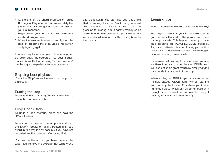 Looping tips | TC-Helicon Play Acoustic - Reference Manual User Manual | Page 64 / 75
