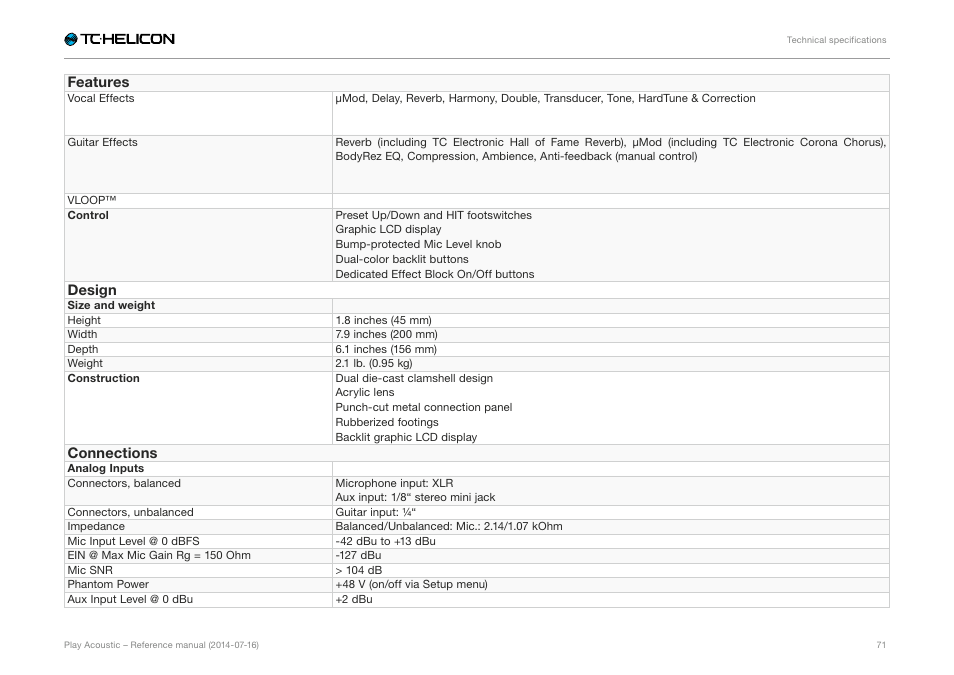 TC-Helicon Play Acoustic - Reference Manual User Manual | Page 73 / 75