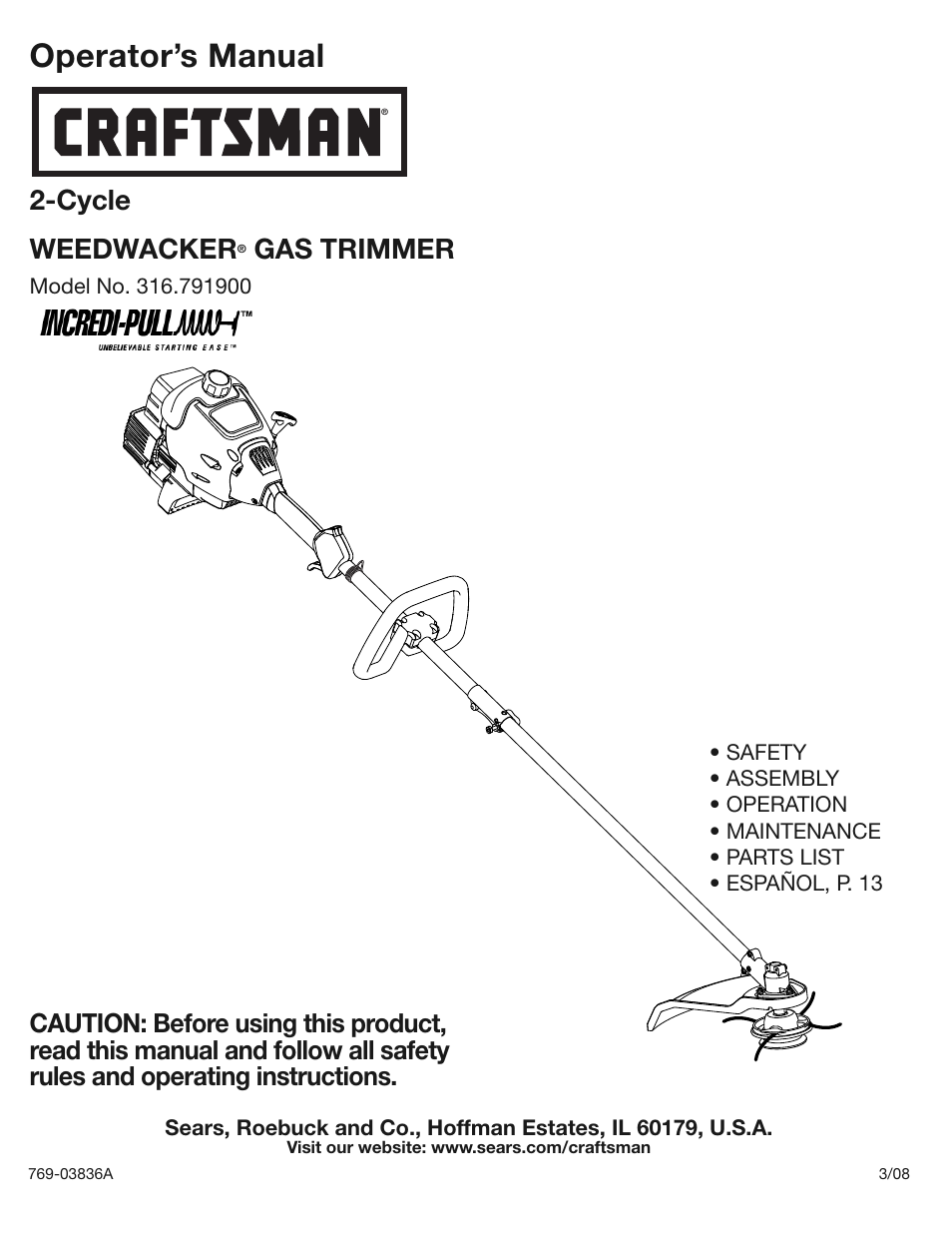 Craftsman 316.7919 User Manual | 28 pages