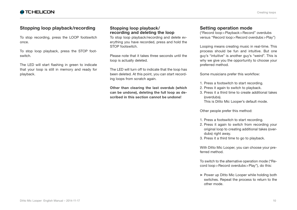 TC-Helicon Ditto Mic Looper - Reference Manual User Manual | Page 12 / 15