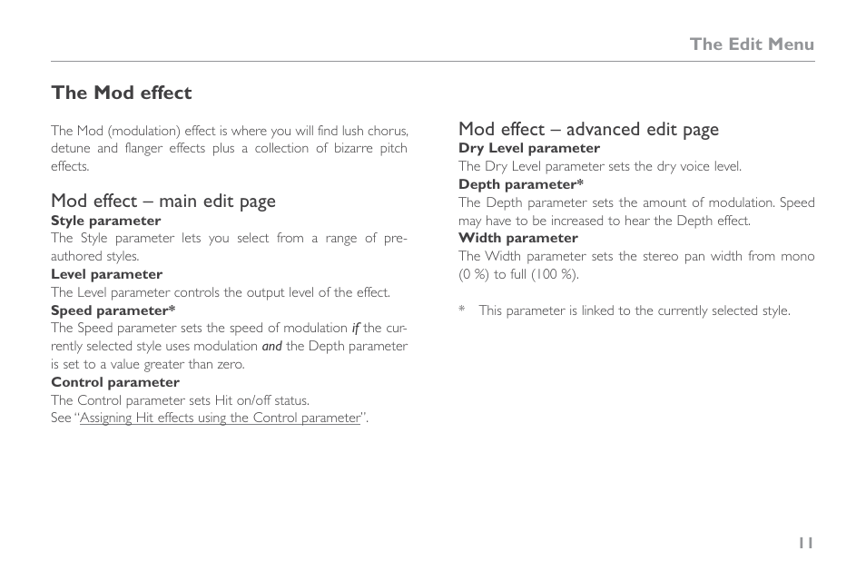 The mod effect | TC-Helicon VoiceLive Touch 2 Reference Manual User Manual | Page 17 / 98