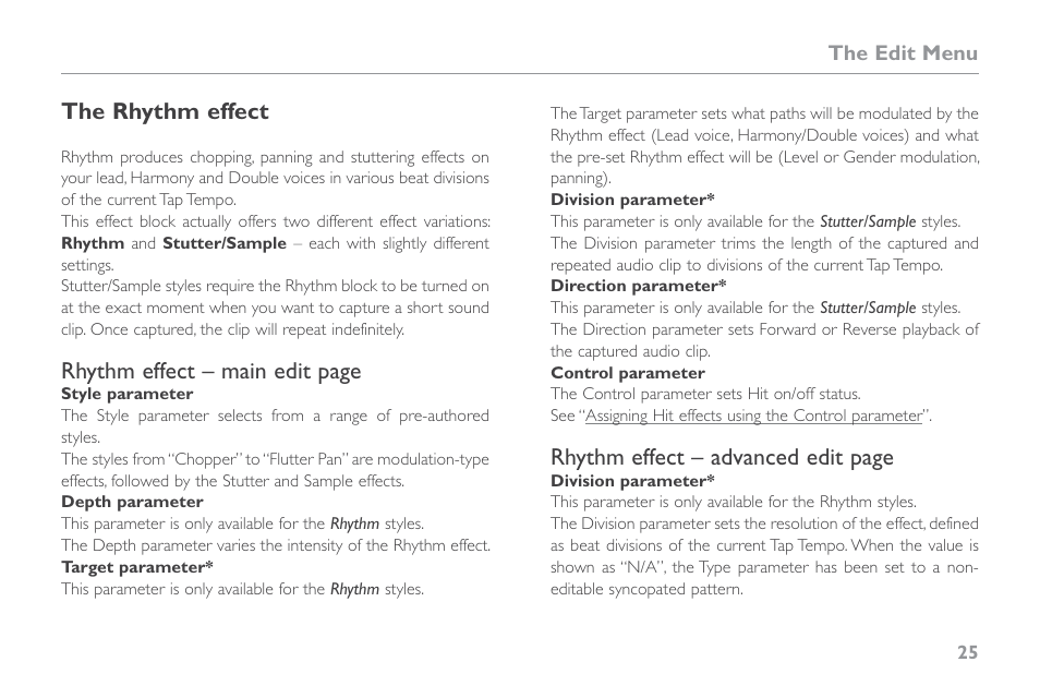 The rhythm effect | TC-Helicon VoiceLive Touch 2 Reference Manual User Manual | Page 31 / 98