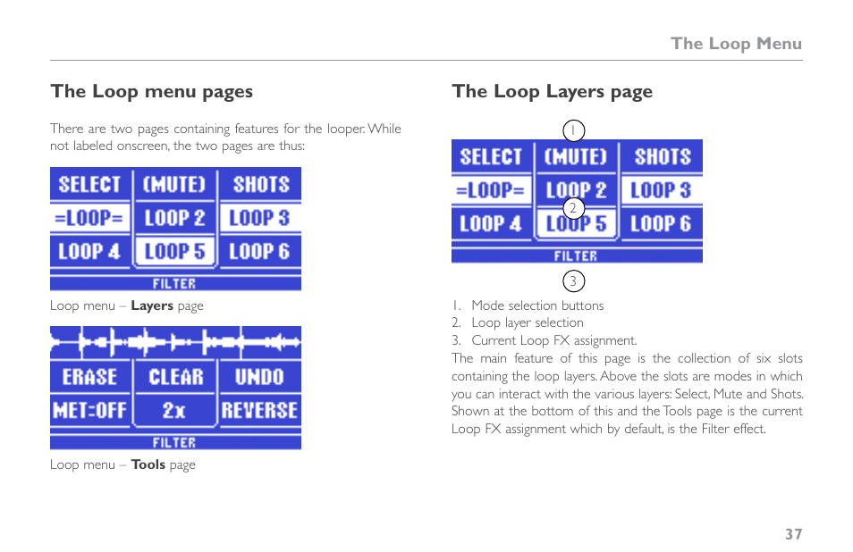 The loop menu pages, The loop layers page | TC-Helicon VoiceLive Touch 2 Reference Manual User Manual | Page 43 / 98