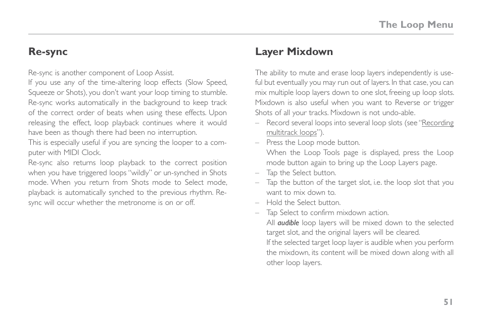 Re-sync, Layer mixdown | TC-Helicon VoiceLive Touch 2 Reference Manual User Manual | Page 57 / 98