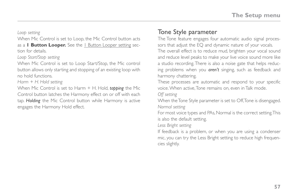 Tone style parameter | TC-Helicon VoiceLive Touch 2 Reference Manual User Manual | Page 63 / 98