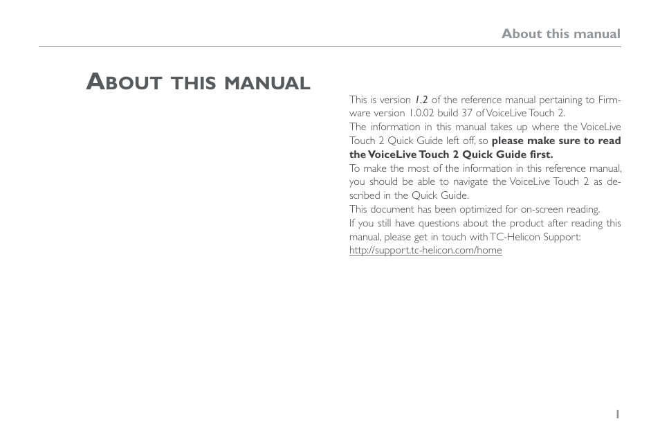 About this manual | TC-Helicon VoiceLive Touch 2 Reference Manual User Manual | Page 7 / 98