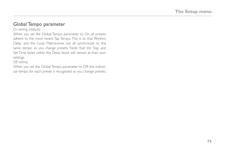 Global tempo parameter | TC-Helicon VoiceLive Touch 2 Reference Manual User Manual | Page 81 / 98