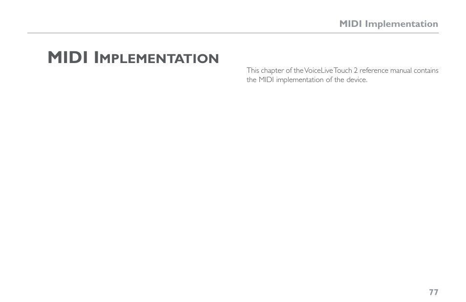 Midi implementation, Midi i | TC-Helicon VoiceLive Touch 2 Reference Manual User Manual | Page 83 / 98