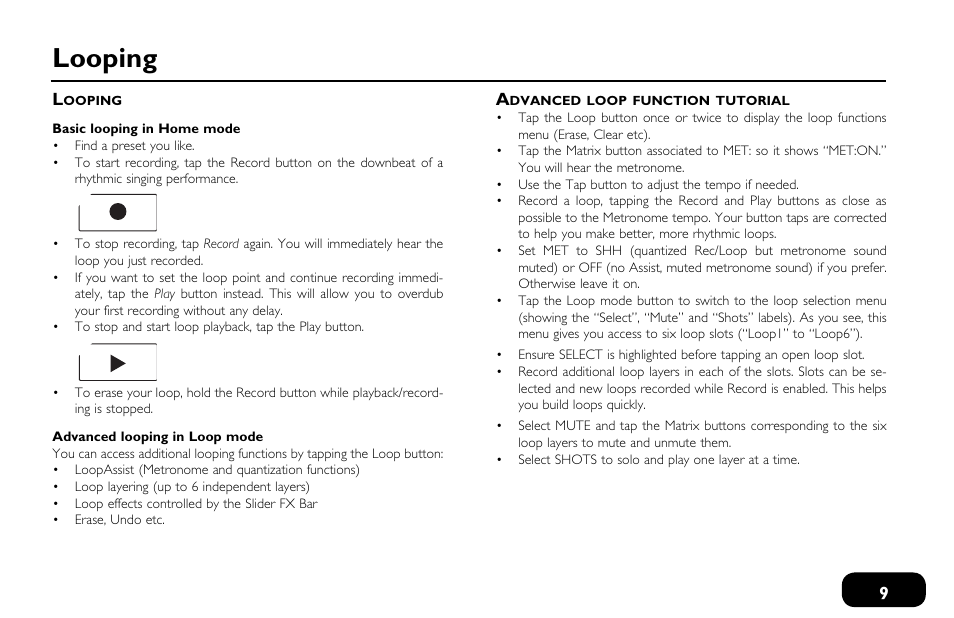 Looping, Advanced loop function tutorial, Looping advanced loop function tutorial | TC-Helicon VoiceLive Touch 2 Quick Guide User Manual | Page 12 / 17