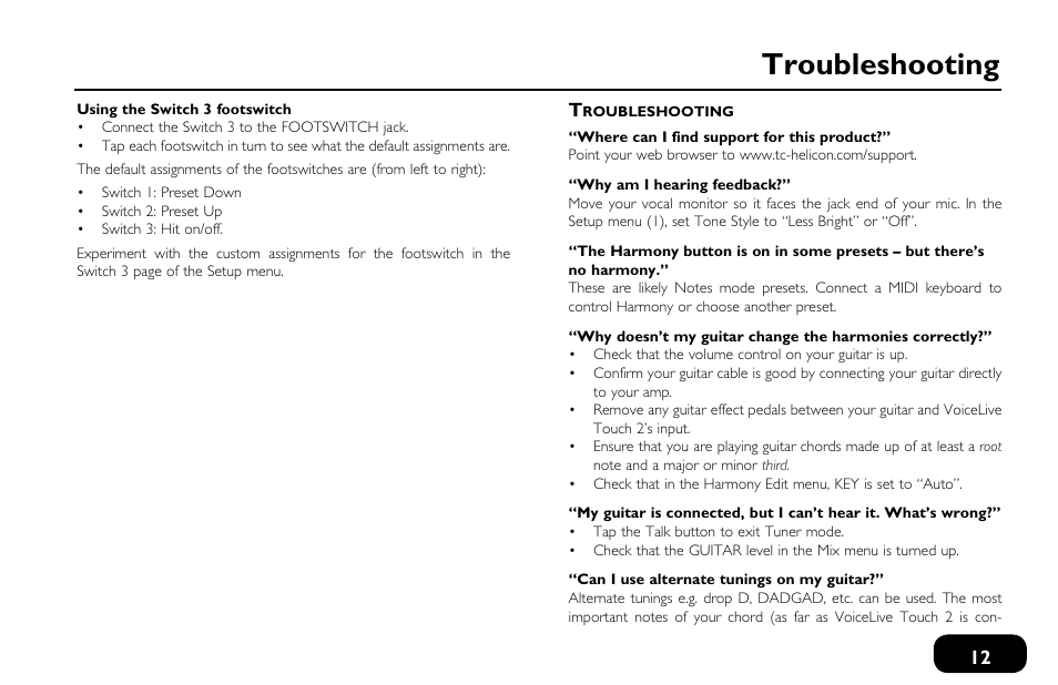 Troubleshooting | TC-Helicon VoiceLive Touch 2 Quick Guide User Manual | Page 15 / 17