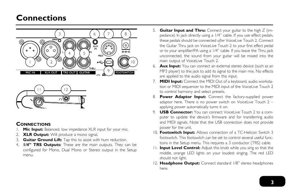 Connections | TC-Helicon VoiceLive Touch 2 Quick Guide User Manual | Page 6 / 17