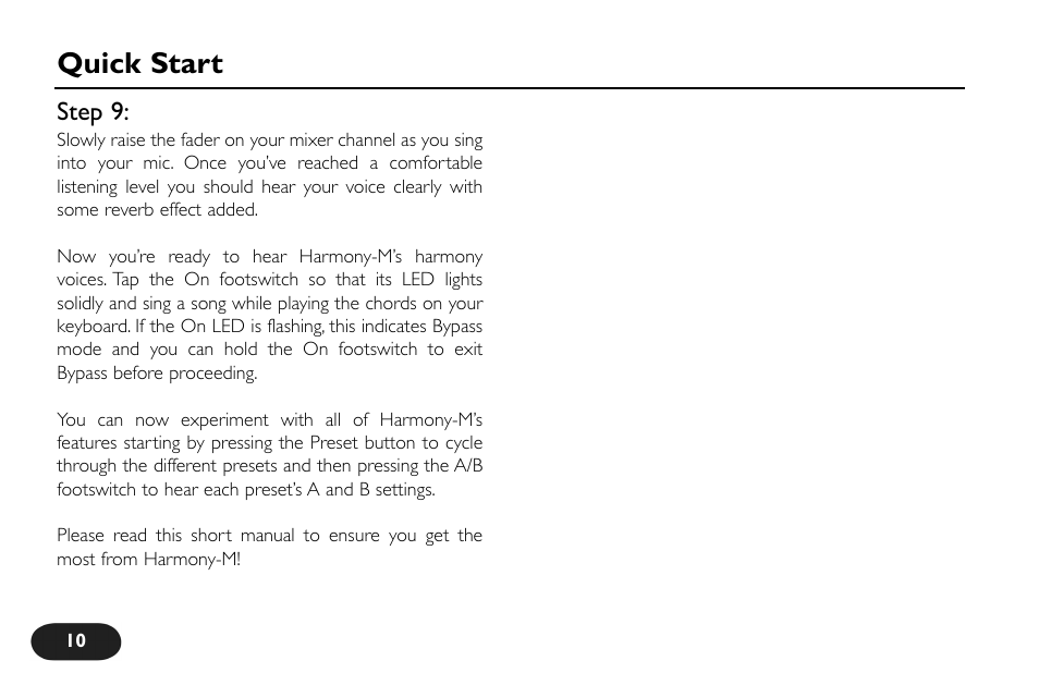Quick start | TC-Helicon VoiceTone Harmony-M Manual User Manual | Page 10 / 28