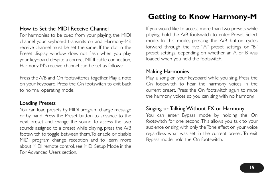 Getting to know harmony-m | TC-Helicon VoiceTone Harmony-M Manual User Manual | Page 15 / 28