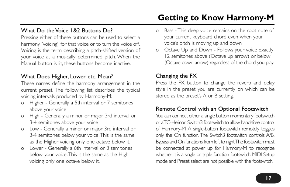 Getting to know harmony-m | TC-Helicon VoiceTone Harmony-M Manual User Manual | Page 17 / 28