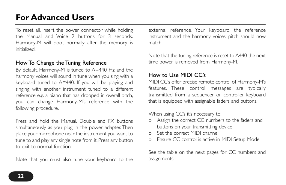 For advanced users | TC-Helicon VoiceTone Harmony-M Manual User Manual | Page 22 / 28