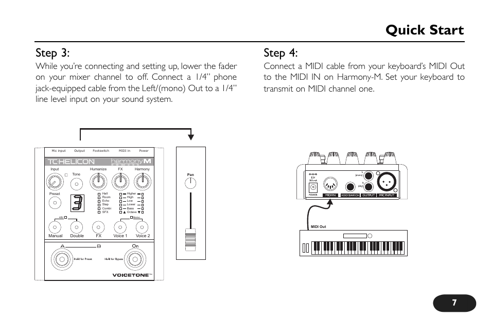 Quick start, Step 3, Step 4 | TC-Helicon VoiceTone Harmony-M Manual User Manual | Page 7 / 28