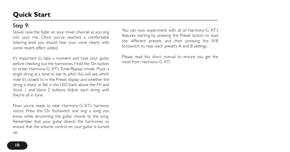 Quick start | TC-Helicon VoiceTone Harmony-G XT Manual User Manual | Page 10 / 30