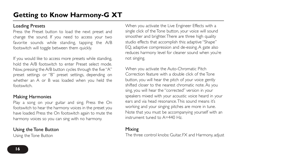 Getting to know harmony-g xt | TC-Helicon VoiceTone Harmony-G XT Manual User Manual | Page 16 / 30