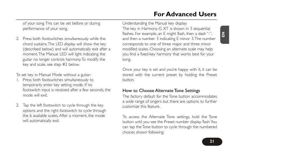 For advanced users | TC-Helicon VoiceTone Harmony-G XT Manual User Manual | Page 21 / 30