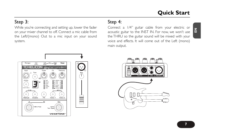 Quick start, Step 3, Step 4 | TC-Helicon VoiceTone Harmony-G XT Manual User Manual | Page 7 / 30