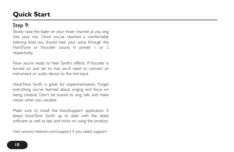 Quick start | TC-Helicon VoiceTone Synth Manual User Manual | Page 10 / 31