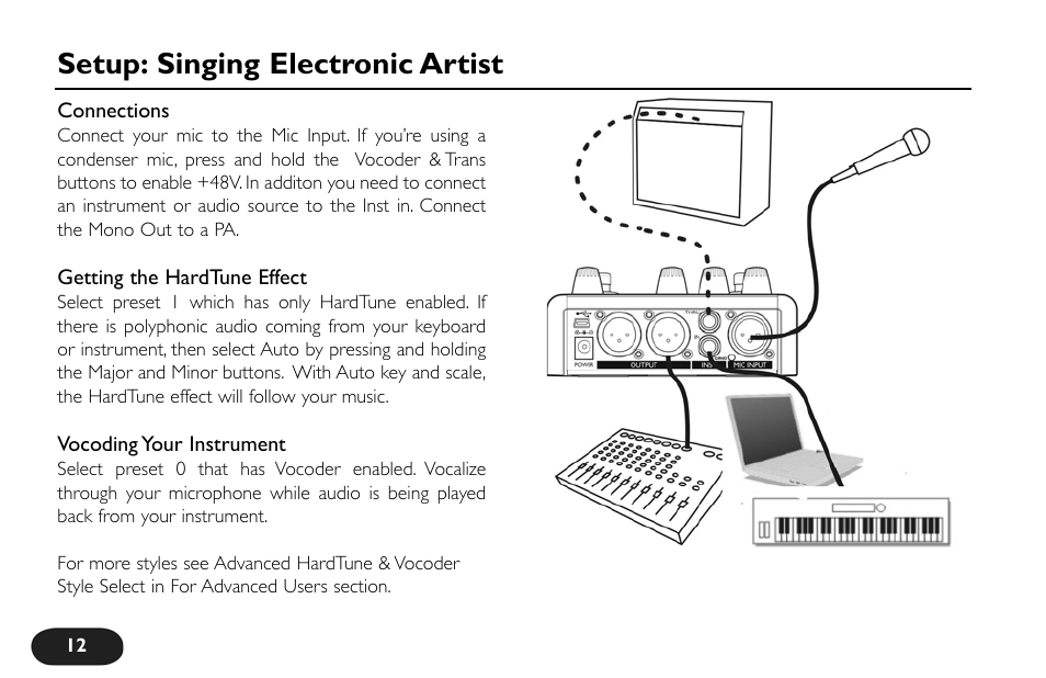 Setup: singing electronic artist | TC-Helicon VoiceTone Synth Manual User Manual | Page 12 / 31