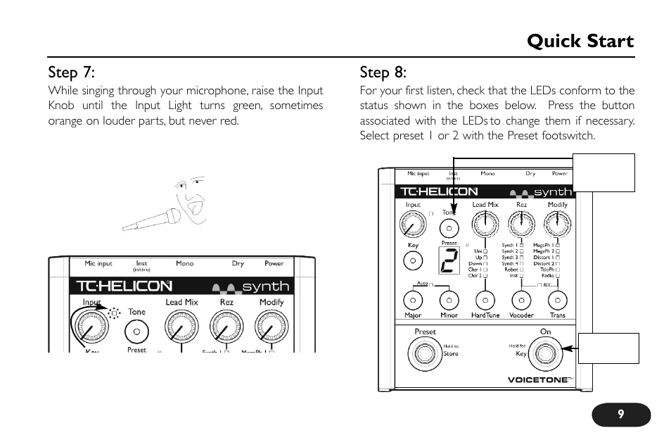 Quick start, Step 7, Step 8 | TC-Helicon VoiceTone Synth Manual User Manual | Page 9 / 31