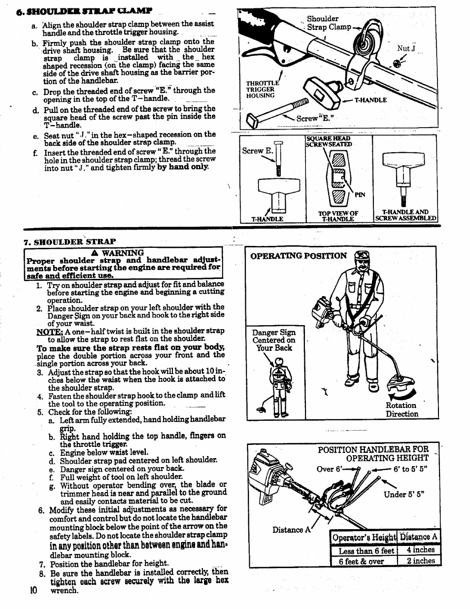 Tighten each screw secturefy with the larp hex, Operator’s height distance | Craftsman 358.798260-32cc User Manual | Page 10 / 61