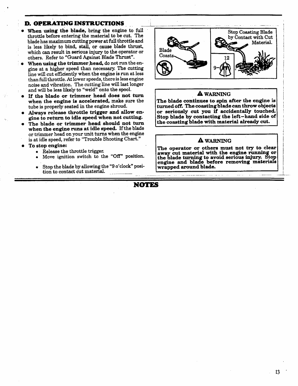 D. operating instructions, Motes | Craftsman 358.798260-32cc User Manual | Page 13 / 61