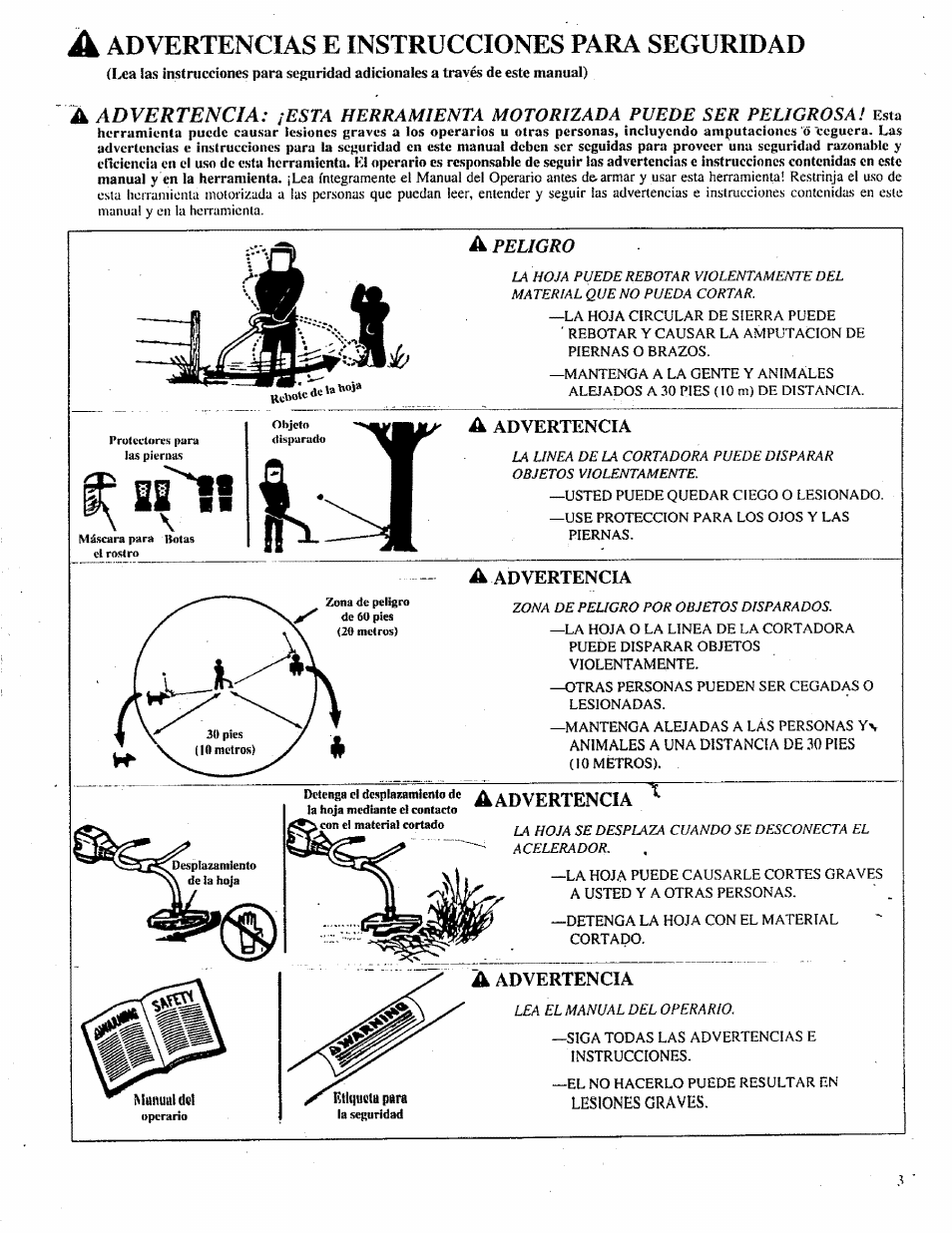 A advertencias e instrucciones para seguridad, Advertencia, Esta herramienta motorizada puede ser peligrosa | Lesiones graves | Craftsman 358.798260-32cc User Manual | Page 32 / 61