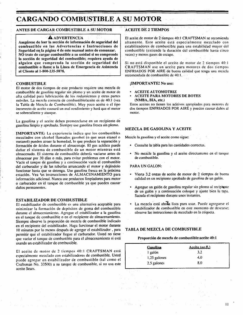 Cargando combustible a su motor | Craftsman 358.798260-32cc User Manual | Page 40 / 61