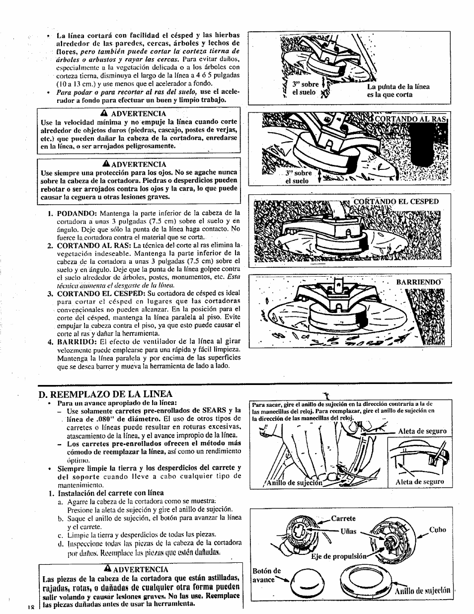 D. reemplazo de la linea | Craftsman 358.798260-32cc User Manual | Page 47 / 61