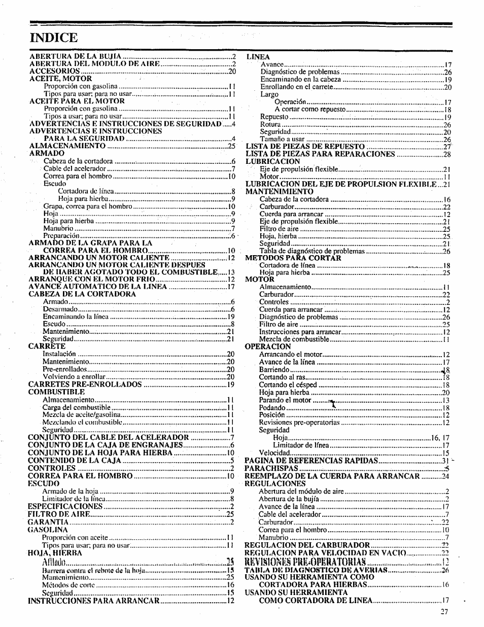 Indice, Aflluál | Craftsman 358.798260-32cc User Manual | Page 56 / 61