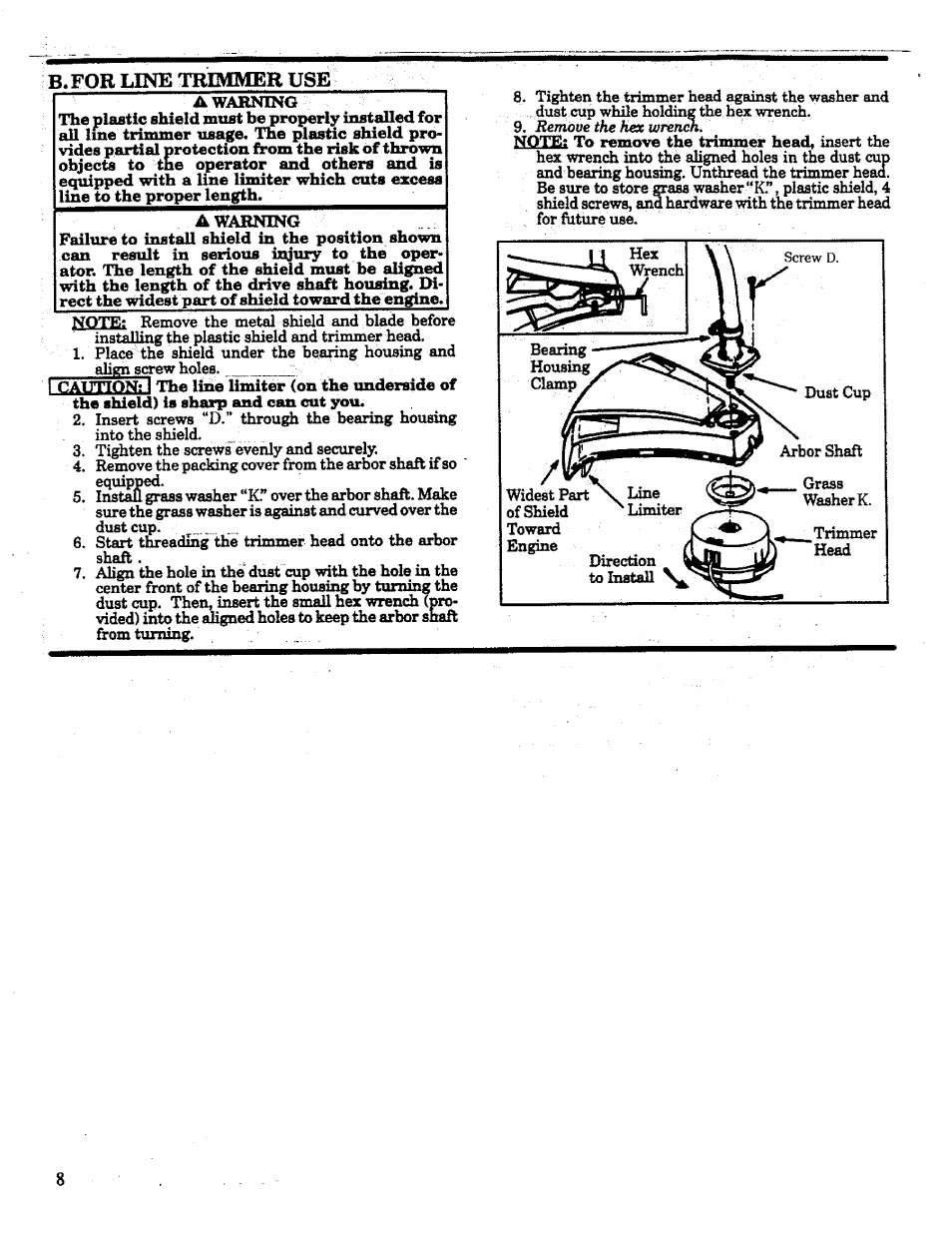 B.foe line tmmmeb use | Craftsman 358.798260-32cc User Manual | Page 8 / 61