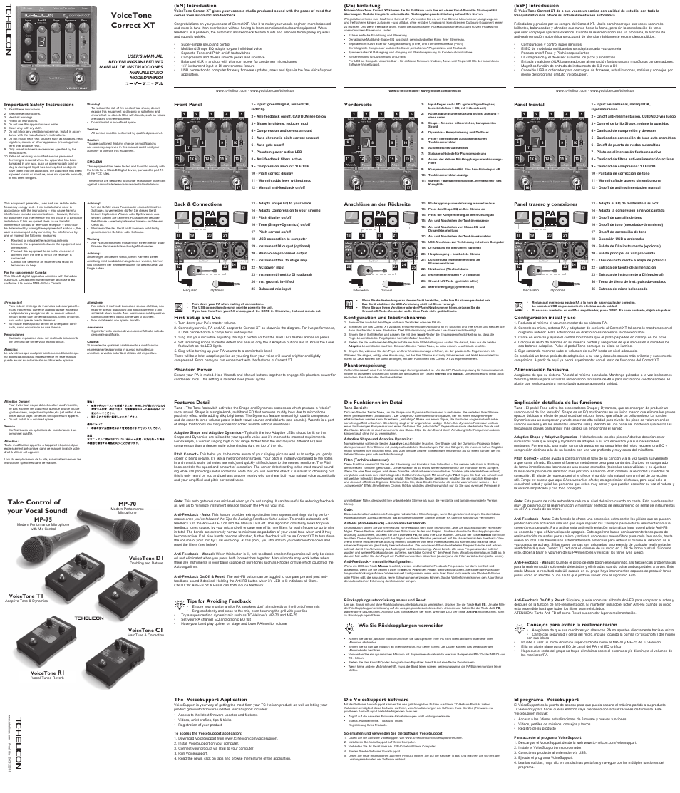 TC-Helicon VoiceTone Correct XT Manual User Manual | 2 pages
