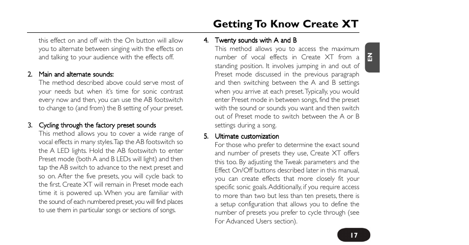 Getting to know create xt | TC-Helicon VoiceTone Create XT Manual User Manual | Page 17 / 34
