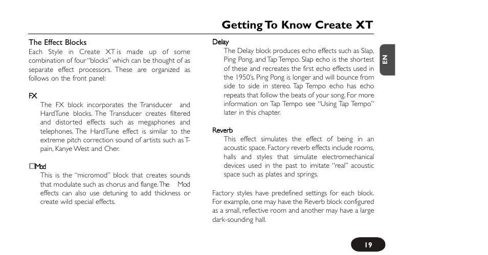 Getting to know create xt | TC-Helicon VoiceTone Create XT Manual User Manual | Page 19 / 34