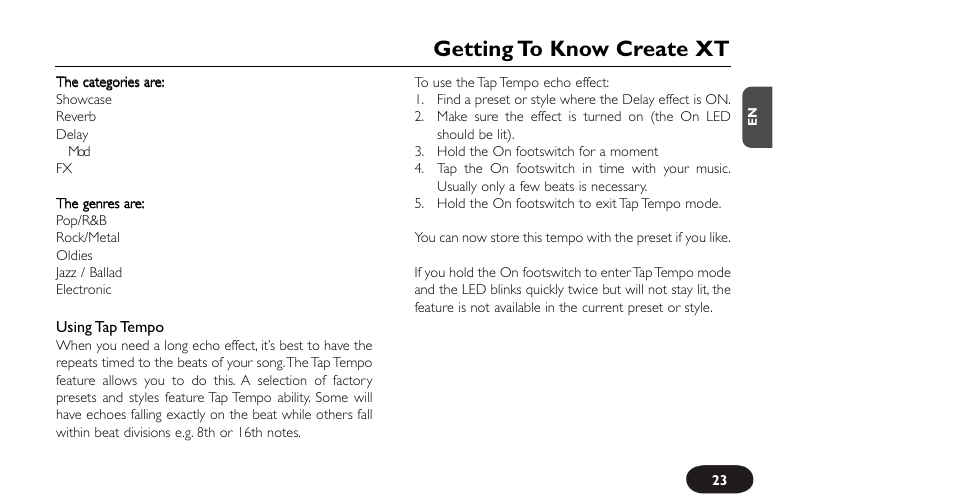 Getting to know create xt | TC-Helicon VoiceTone Create XT Manual User Manual | Page 23 / 34