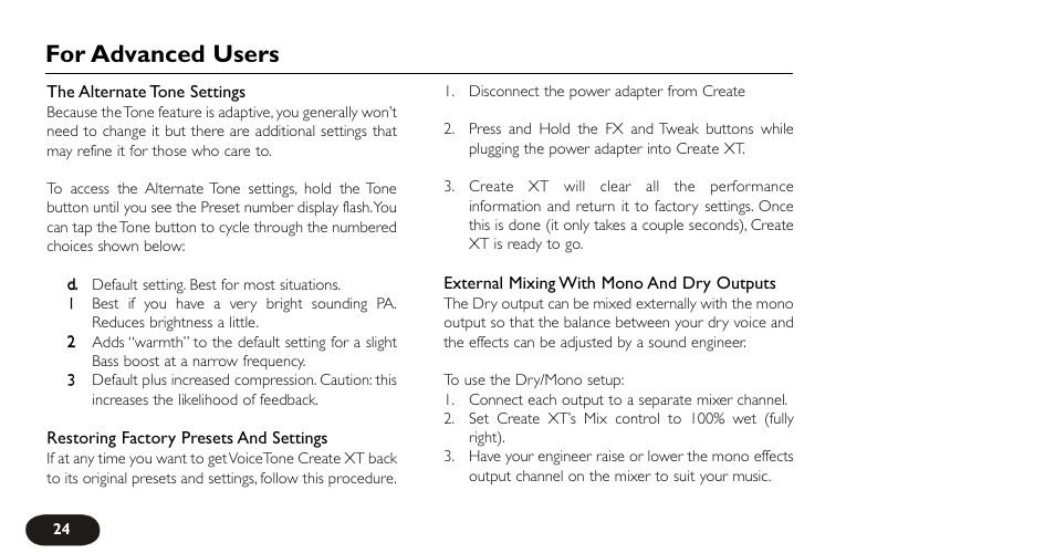 For advanced users | TC-Helicon VoiceTone Create XT Manual User Manual | Page 24 / 34