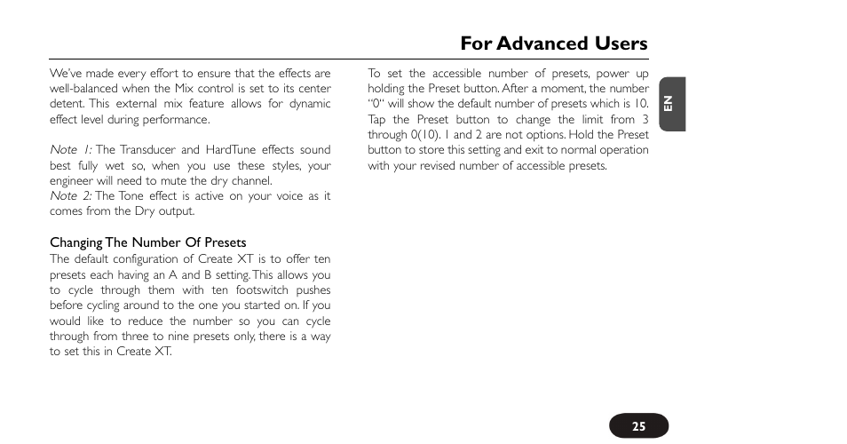 For advanced users | TC-Helicon VoiceTone Create XT Manual User Manual | Page 25 / 34