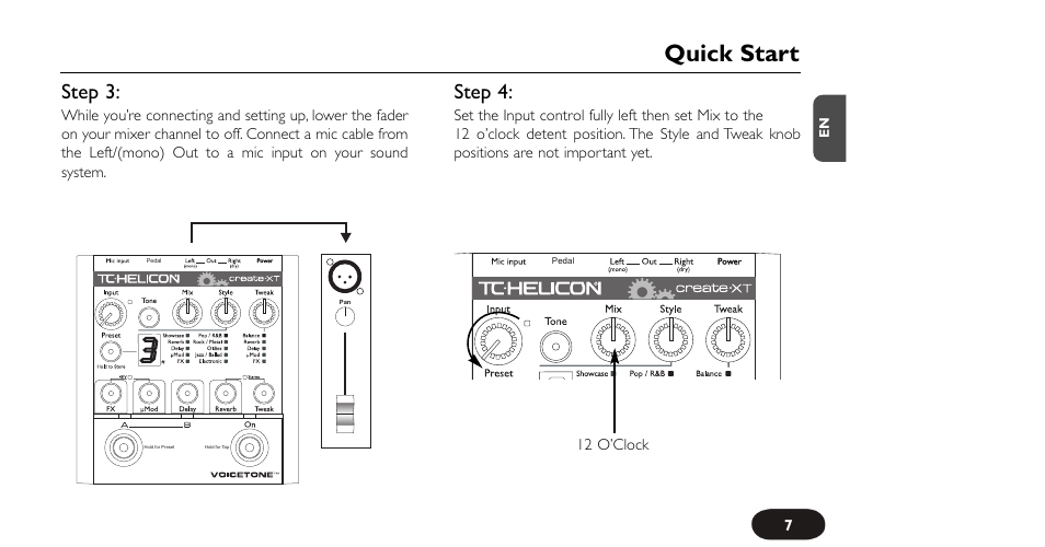 Quick start, Step 3, Step 4 | TC-Helicon VoiceTone Create XT Manual User Manual | Page 7 / 34
