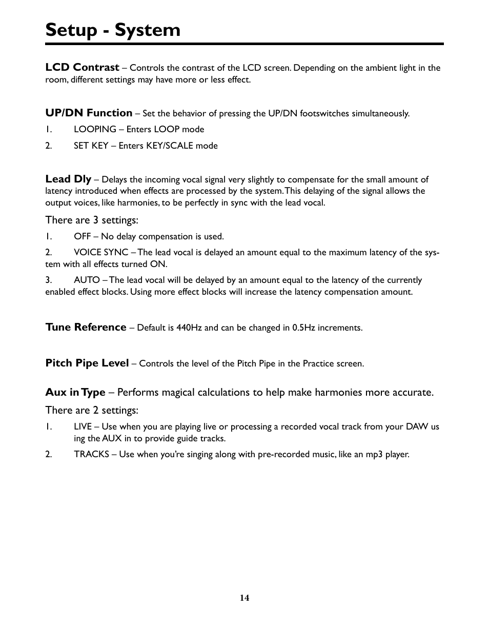 Setup - system, Setup - system 14 | TC-Helicon VoiceLivePlay GTX Details manual User Manual | Page 14 / 39