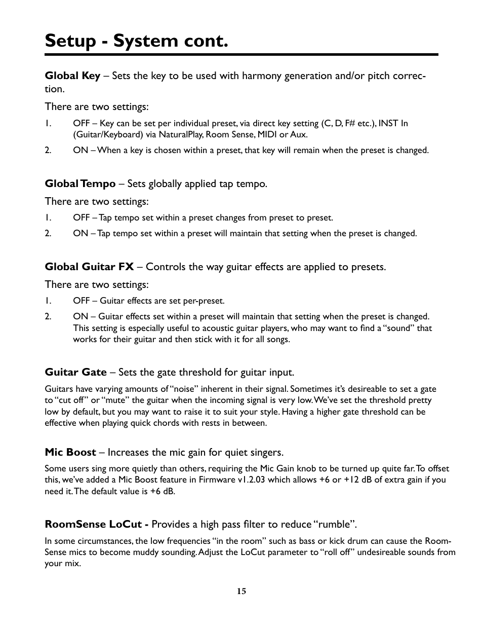 Setup - system cont | TC-Helicon VoiceLivePlay GTX Details manual User Manual | Page 15 / 39
