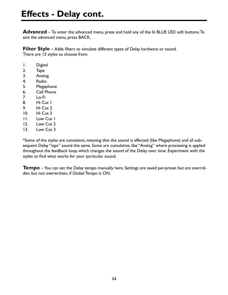 Effects - delay cont, Effects - delay cont 24 | TC-Helicon VoiceLivePlay GTX Details manual User Manual | Page 24 / 39