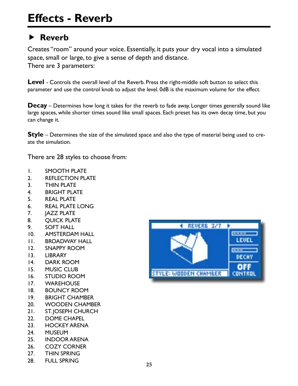 Effects - reverb, Effects - reverb 25, F reverb | TC-Helicon VoiceLivePlay GTX Details manual User Manual | Page 25 / 39