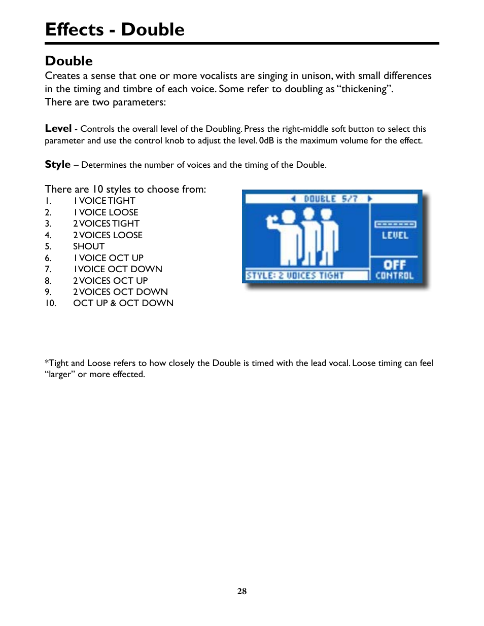 Effects - double, Effects - double 28, Double | TC-Helicon VoiceLivePlay GTX Details manual User Manual | Page 28 / 39