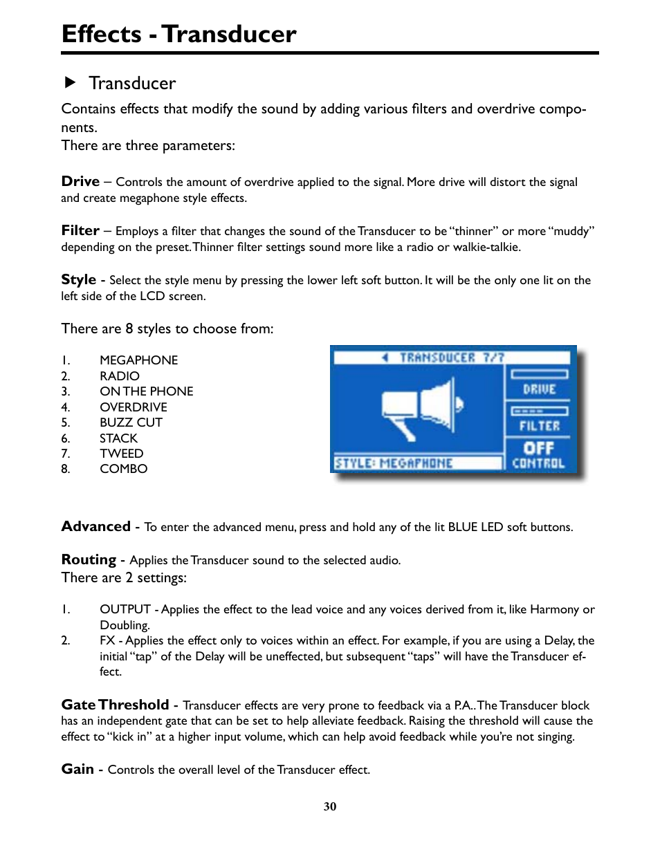 Effects - transducer, Effects - transducer 30, F transducer | TC-Helicon VoiceLivePlay GTX Details manual User Manual | Page 30 / 39